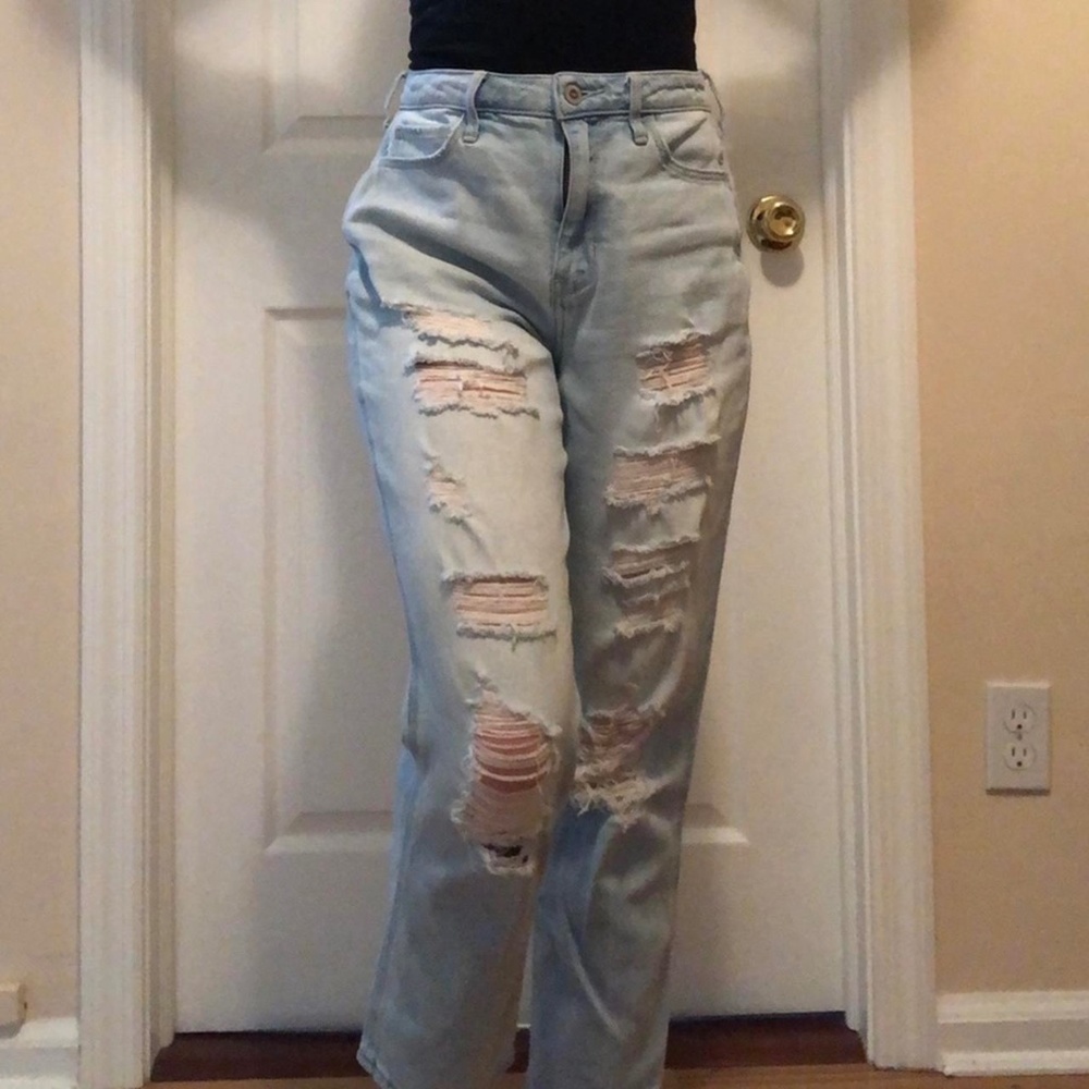 Distressed Light Wash Mom Jeans - Size 25" from Hollister